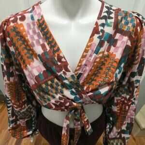 Anthropologie, Maeve, wrap top, crop, cropped, blouse, plus size, 16W, abstract